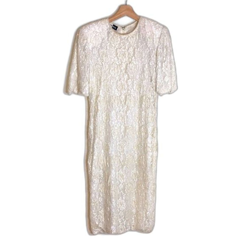 Carina Women's Dress Vintage Sequin Beaded Lace Sheath Bridal Party Ivory Large